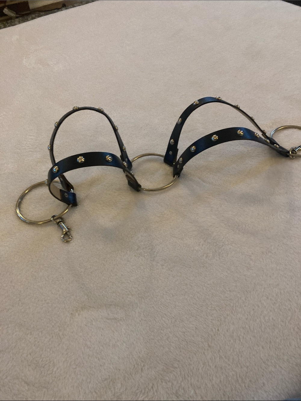 Black Studded Harness Belt with Silver Rings